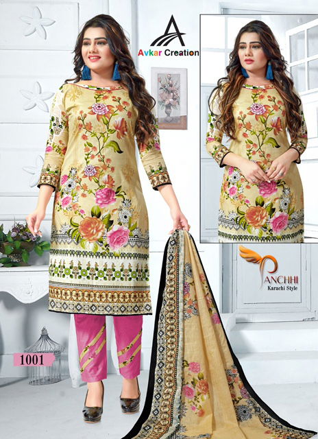 Avkar Panchi Fancy Casual Wear Karachi Cotton printed Style Cotton Dress Material